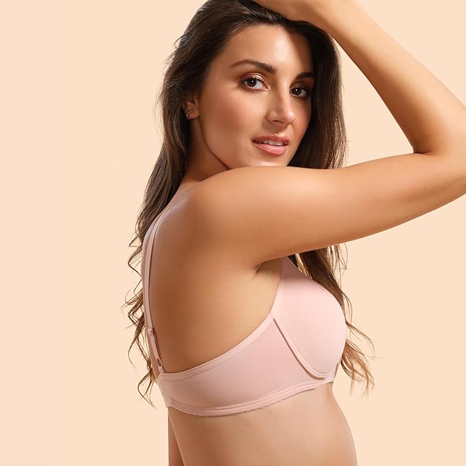 Bra Set for Women Pack of 4 Cotton Blend Lightly Padded (pink )