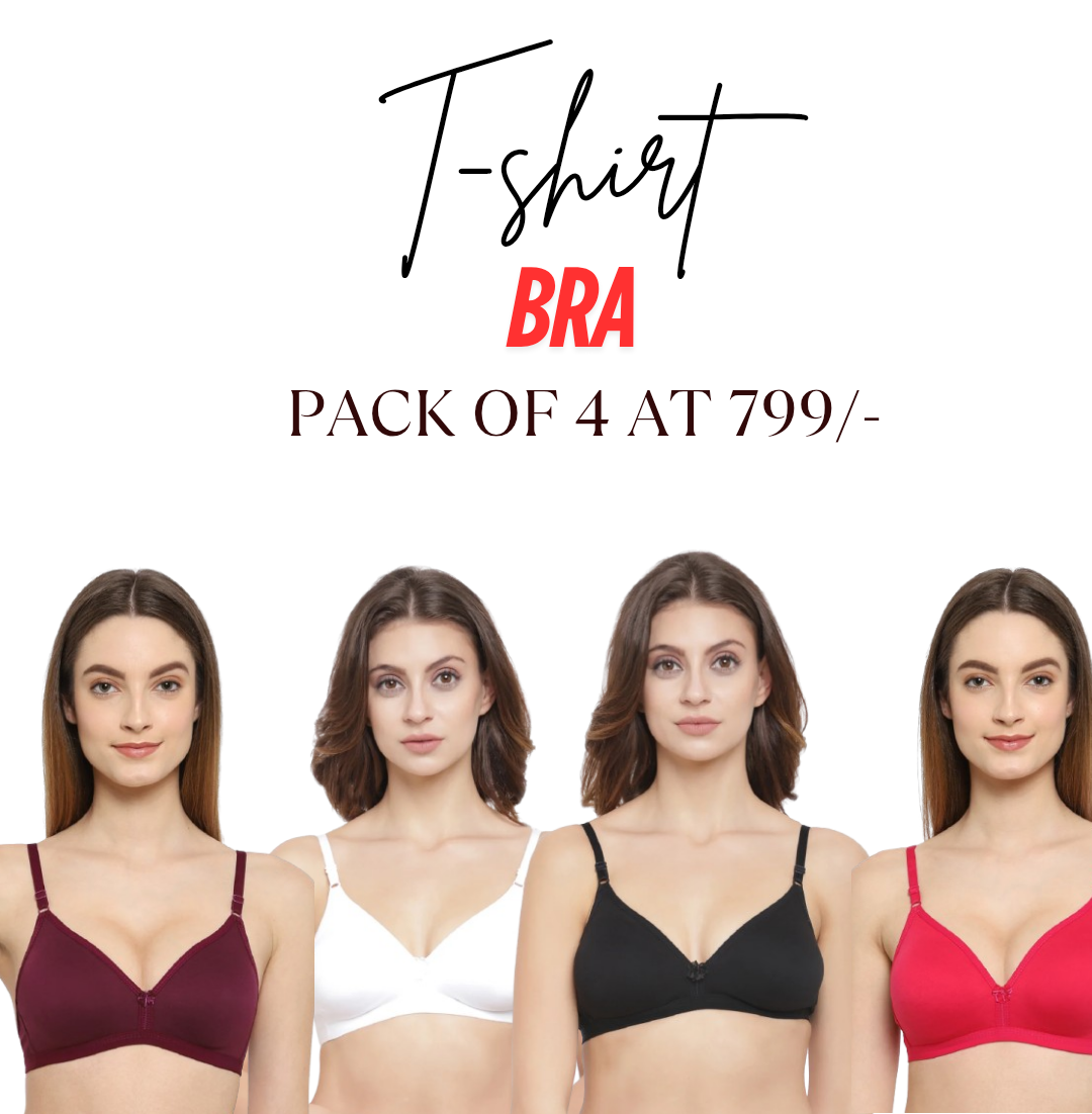 Women's T-Shirt Bra Set - Cotton Blend, Lightly Padded (4-Pack)
